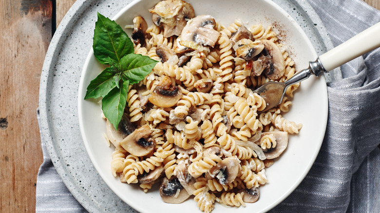 mushrooms on pasta