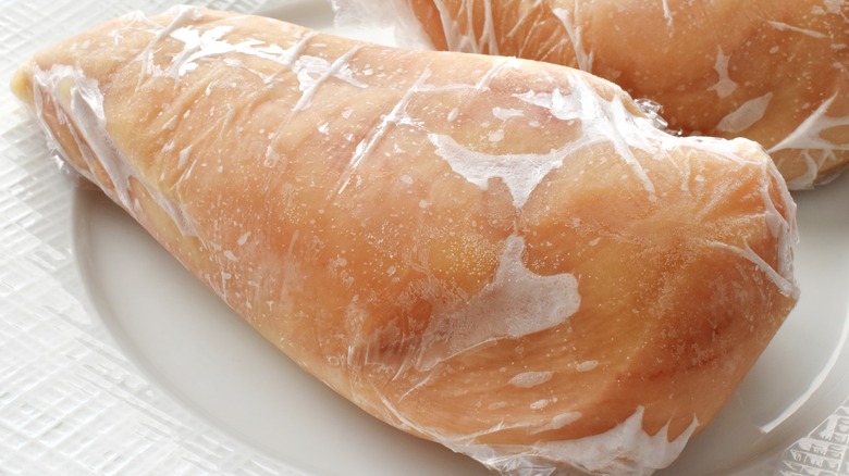 individual frozen chicken breast in plastic