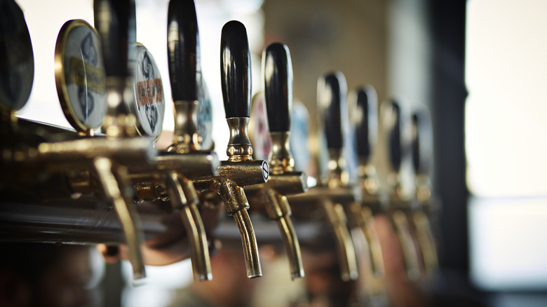 A row of beer taps