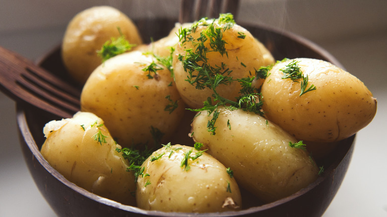 Boiled unpeeled potatoes