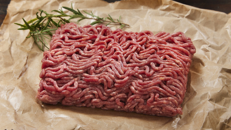 Ground beef on parchment paper