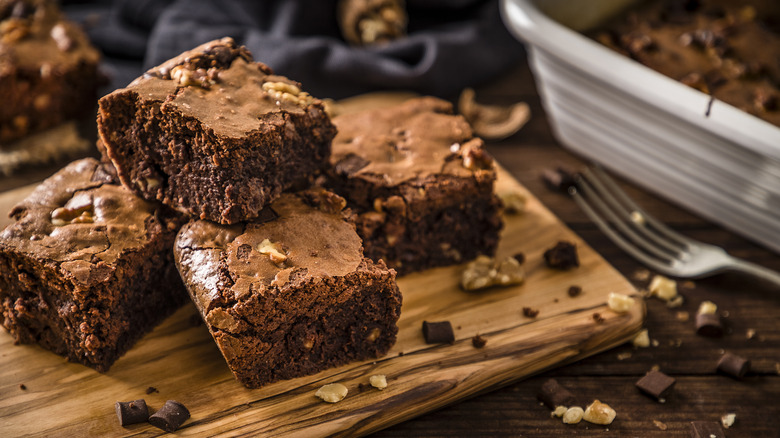 homemade brownies with shiny tops