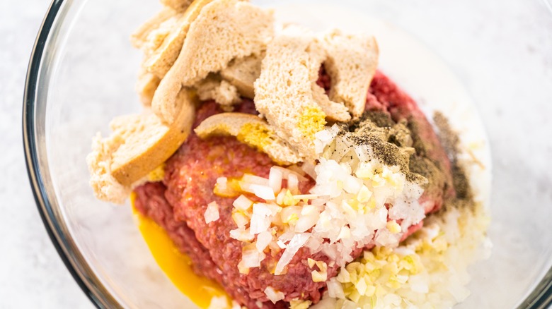 meatloaf ingredients in mixing bowl