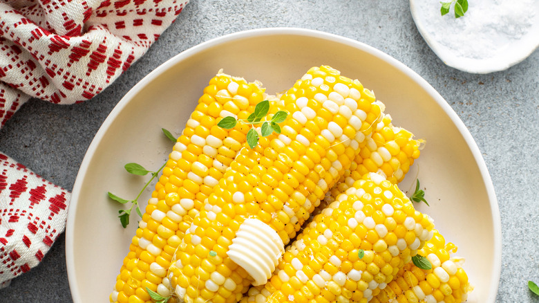 Fresh boiled corn and salt