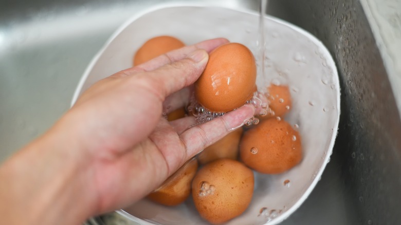 washing eggs