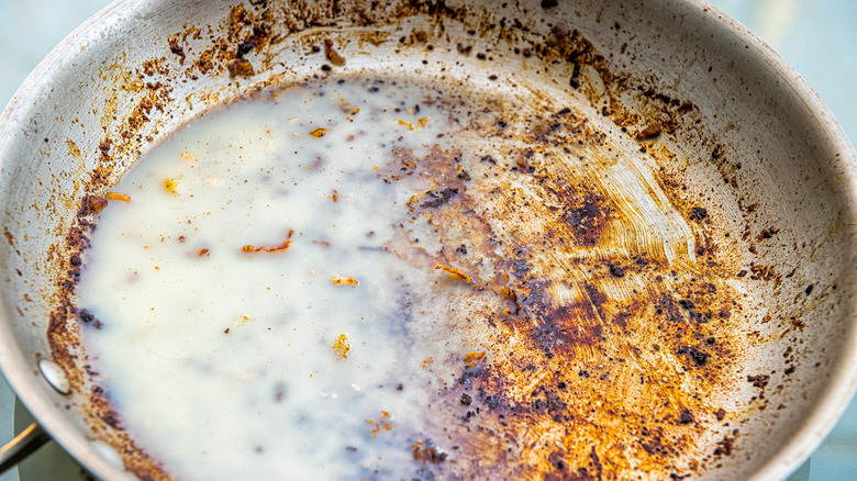 Close-up of a greasy pan