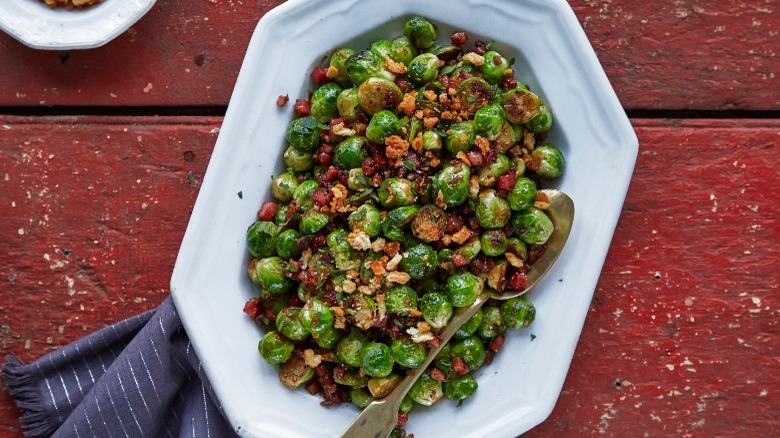 cooked Brussels sprouts in a dish