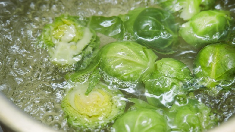 Brussels sprouts in boiling water