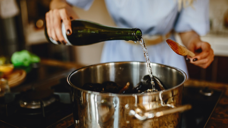 Mussels steaming in white wine