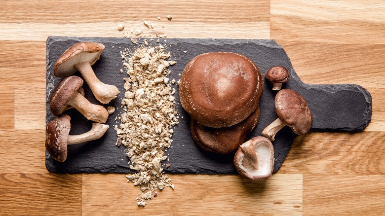 Shiitakes on stone cutting board