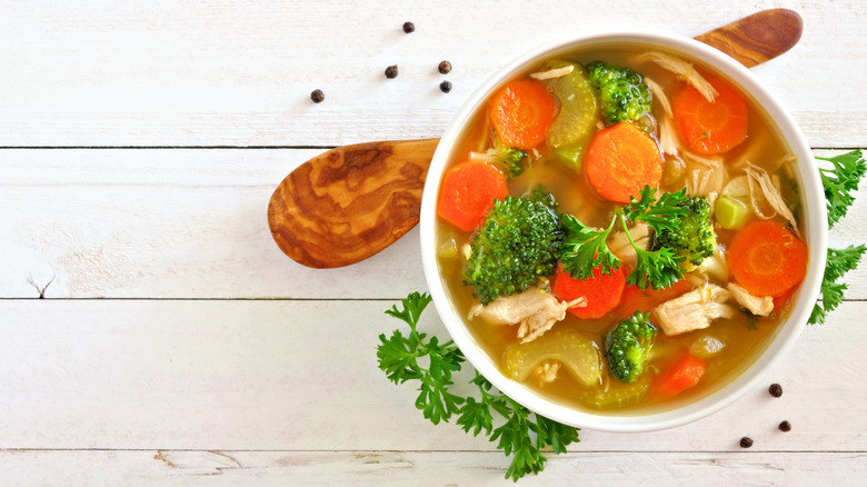 chicken soup in bowl