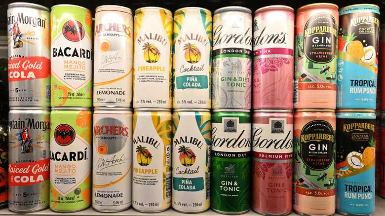 shelf of canned cocktails in store