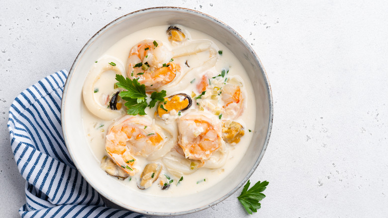 Seafood stew with celery leaves