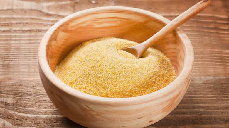 grits in a wooden bowl