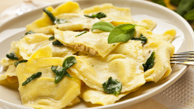 truffle-filled ravioli on plate