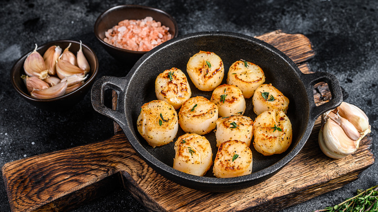 scallops in cast-iron pan