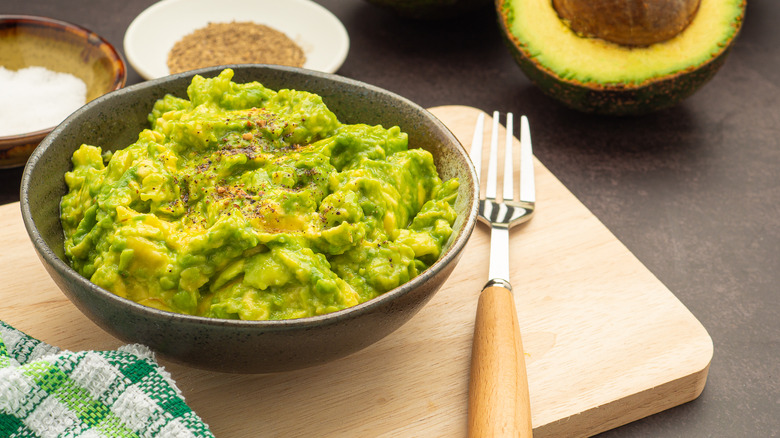 Mashed up avocado in a bowl