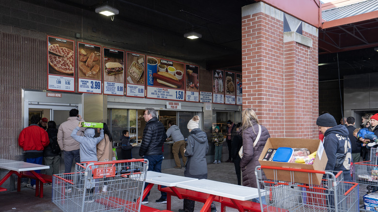 Busy Costco queues.