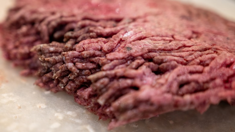 Close-up of raw ground beef