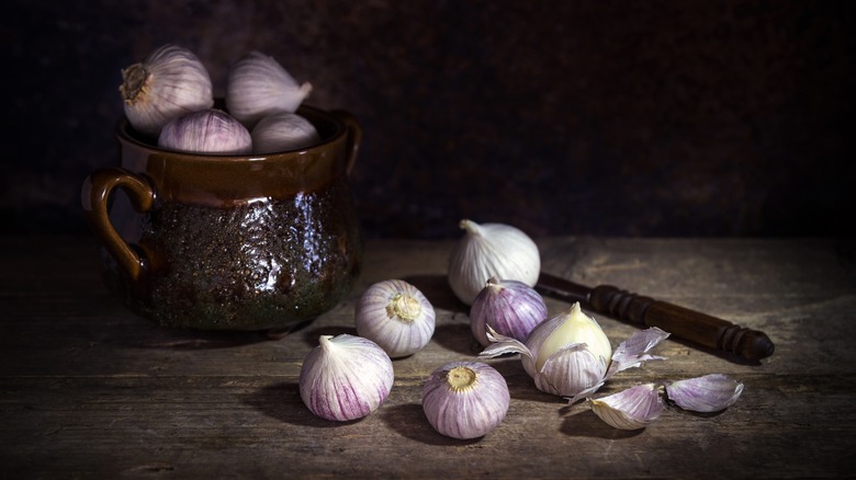 Garlic bulbs on a table.