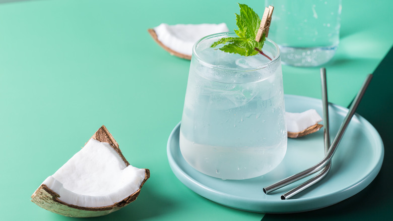 Seltzer cocktail with coconuts