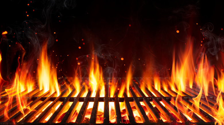 Flames on a grill