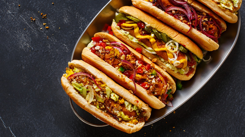 hot dogs with toppings