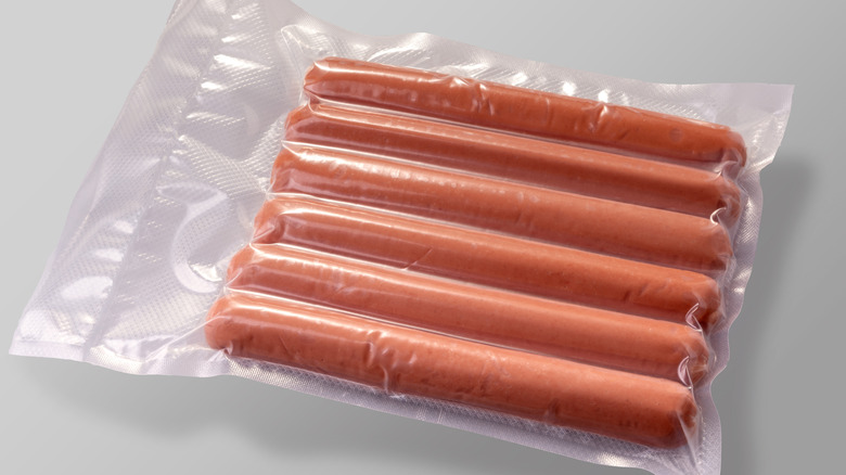 Vacuum packaged hot dog sausages ready for sous vide cooking
