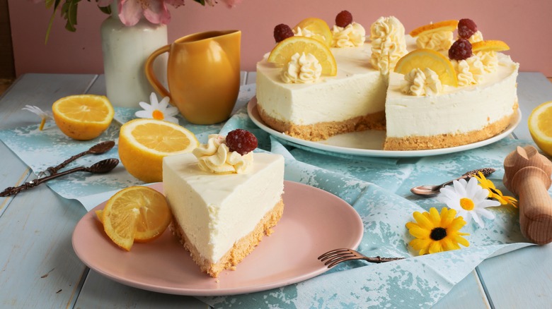 cheesecake with cut slice