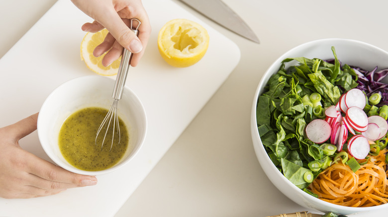 Making homemade salad dressing