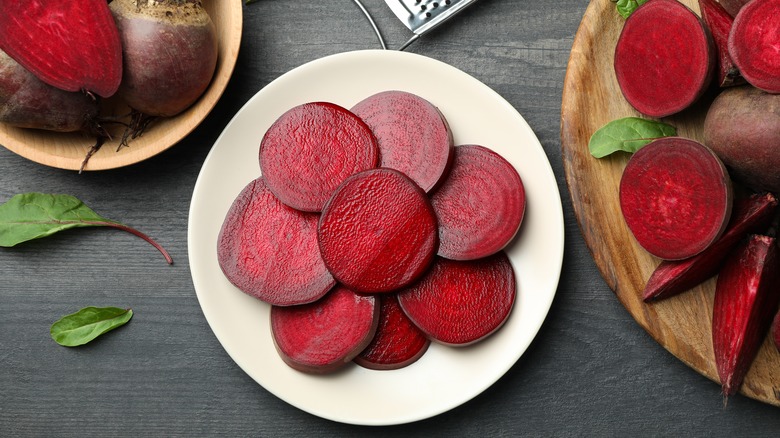 Plate full of sliced beets