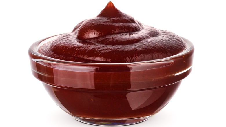 Small bowl of BBQ sauce.