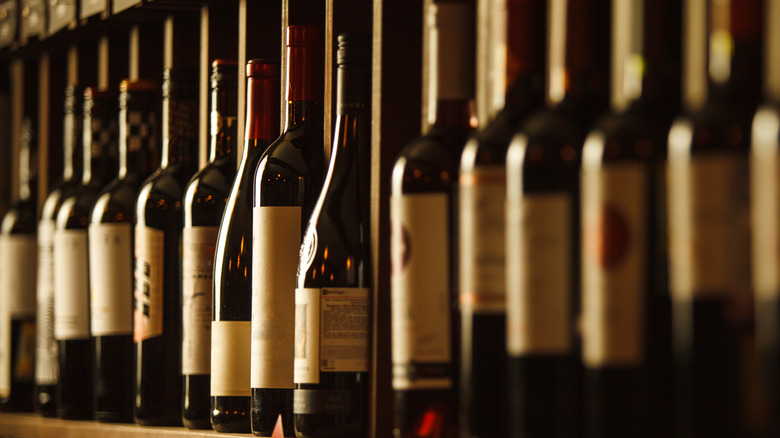 Shelf of wine bottles