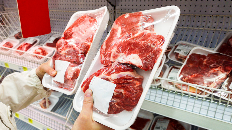 packaged meat in a grocery store