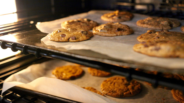 cookies being baked in oven