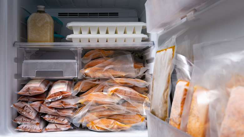 Freezer full of frozen sauces