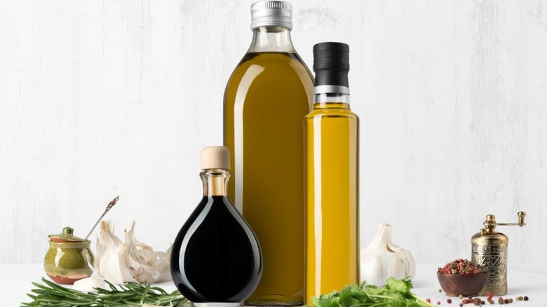 bottles of oils and vinegar