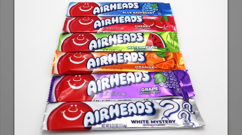 A White Mystery Airhead at the front of a lineup of Airheads