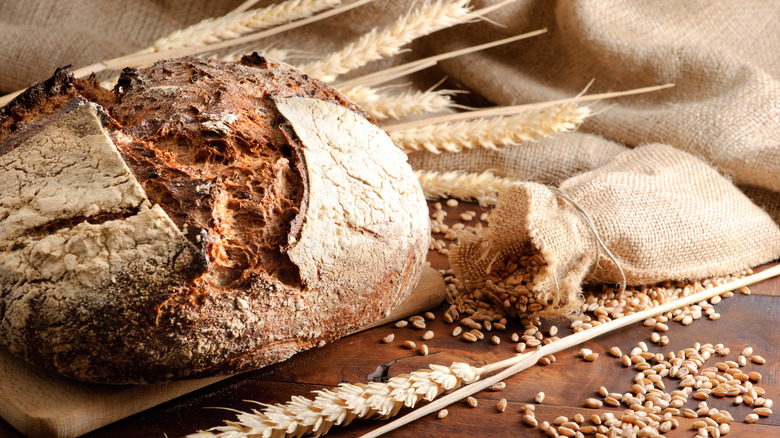 Artisanal bread on cutting board