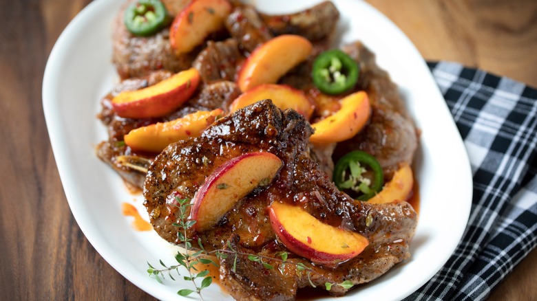 Pork chops and peaches