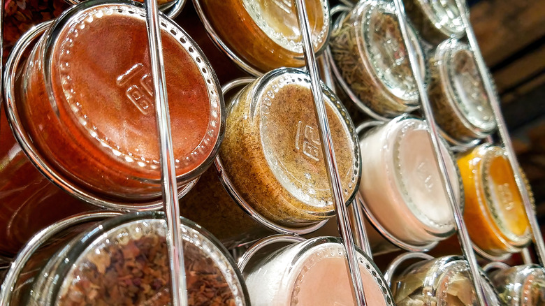 spice bottles on spice rack