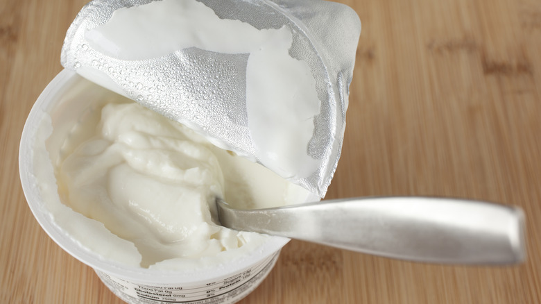 open container of greek yogurt
