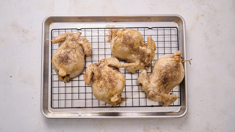 cornish hens on sheet tray