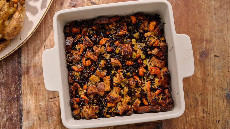 stuffing in casserole dish