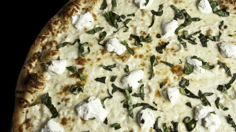 White pizza with basil garnish