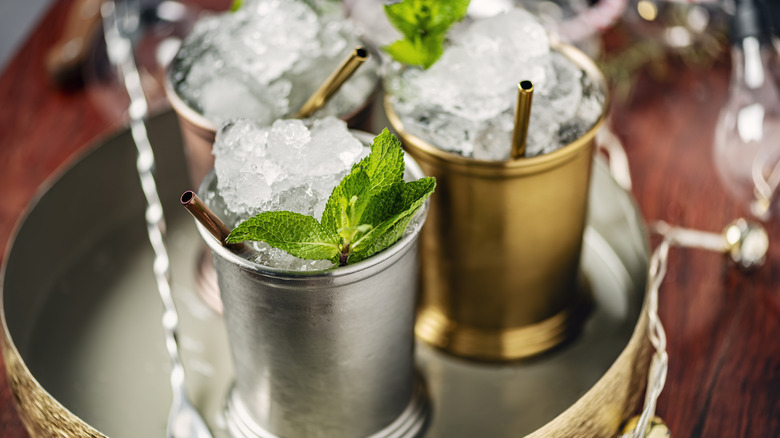 Mint juleps on a tray