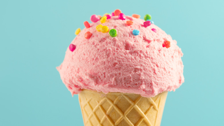 pink ice cream with sprinkles