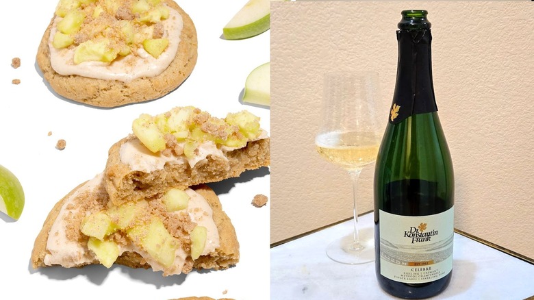 Crumbl Apple Cumb cookie with Celebre sparkling riesling wine