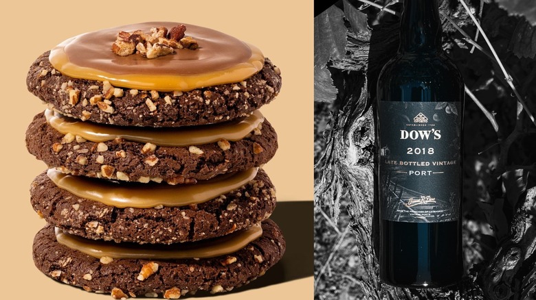 Crumbl Chocolate Turtle cookies with Dow's Late Bottle Vintage Port