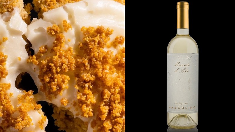 Crumbl New York cheesecake cookie with Mossolino moscato wine.